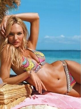 Vintage Y2K Victoria's Secret Neon Pink Multicolor Mandala Boho Bikini Set S/L